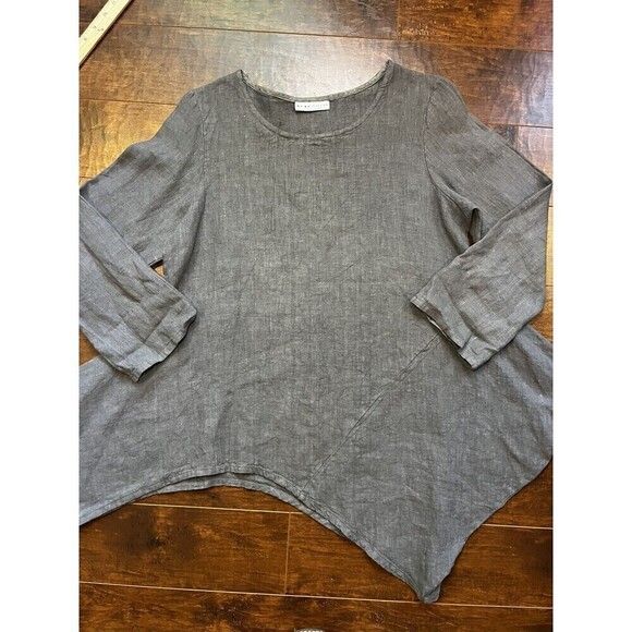 Bryn walker Gray 100% Linen asymmetric Flowy Boho Top Sz Small - Picture 2 of 8